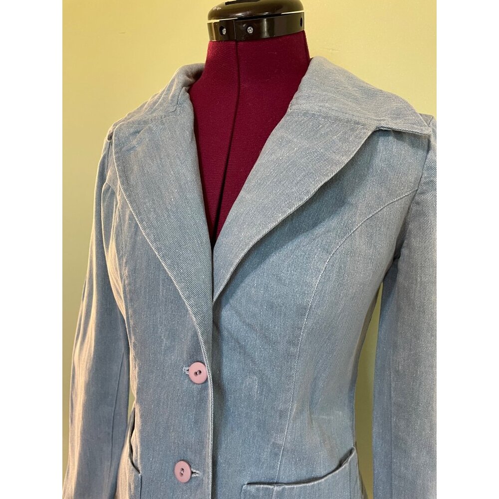 Vintage 1970s Womens Light Blue Denim Blazer Jacket Size S - Picture 11 of 16